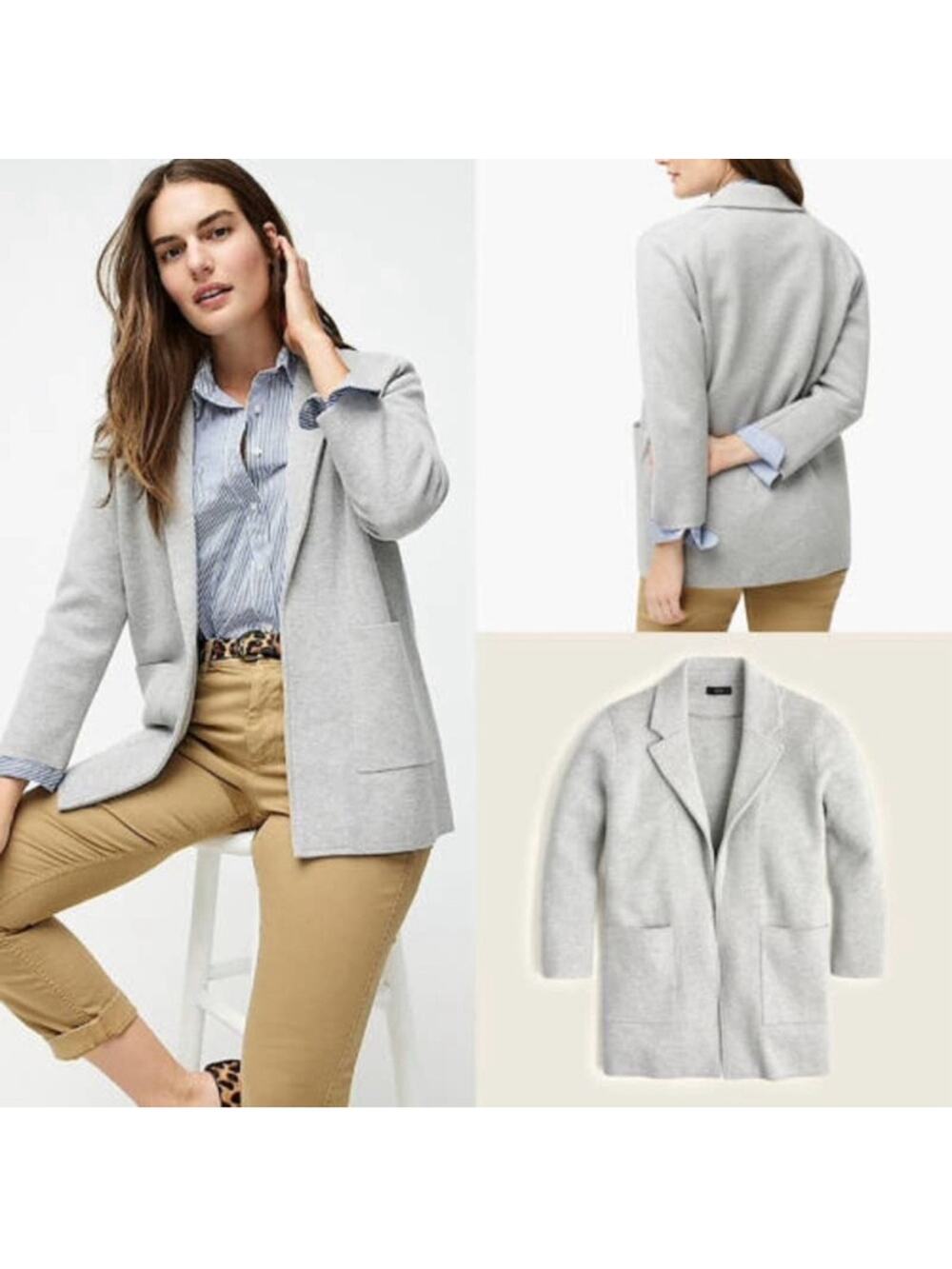 J Crew Sophie open-front sweater blazer light gray J0244